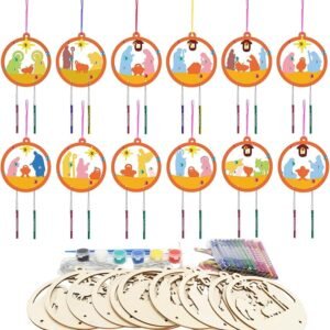 12-Pack Nativity Wind Chime Craft Kit – DIY Coloring for Kids, Sunday School & Church Decor