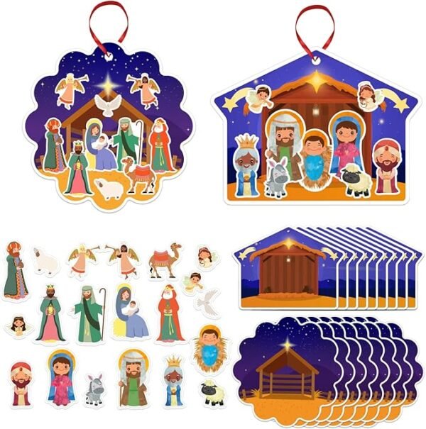Nativity Stickers for Kids – 24pcs DIY Christmas Craft Kit for Classroom & Party