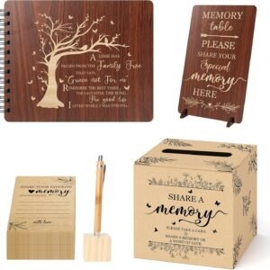 Wooden Memorial Guest Book with 50 Memory Cards and Pen