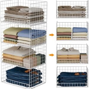 4-tier stackable foldable closet storage baskets with space-saving drawer design