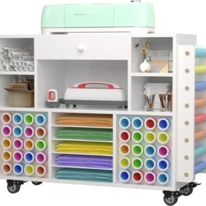 Rolling Craft Storage Cart Compatible with Cricut, Vinyl Organizer Workstation