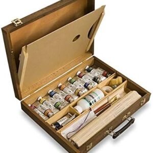 Capri Deluxe Wooden Artist Paint Box for Brushes and Supplies
