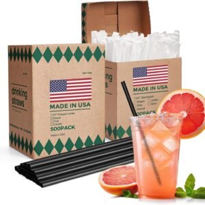 1000-Pack Black Disposable Plastic Straws, 7.75" Long, Individually Wrapped