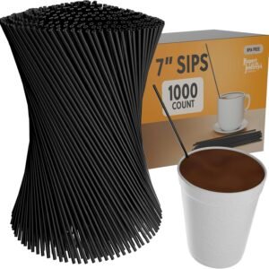 1000 Black 7-Inch Plastic Coffee Stir Sticks and Sip Straws