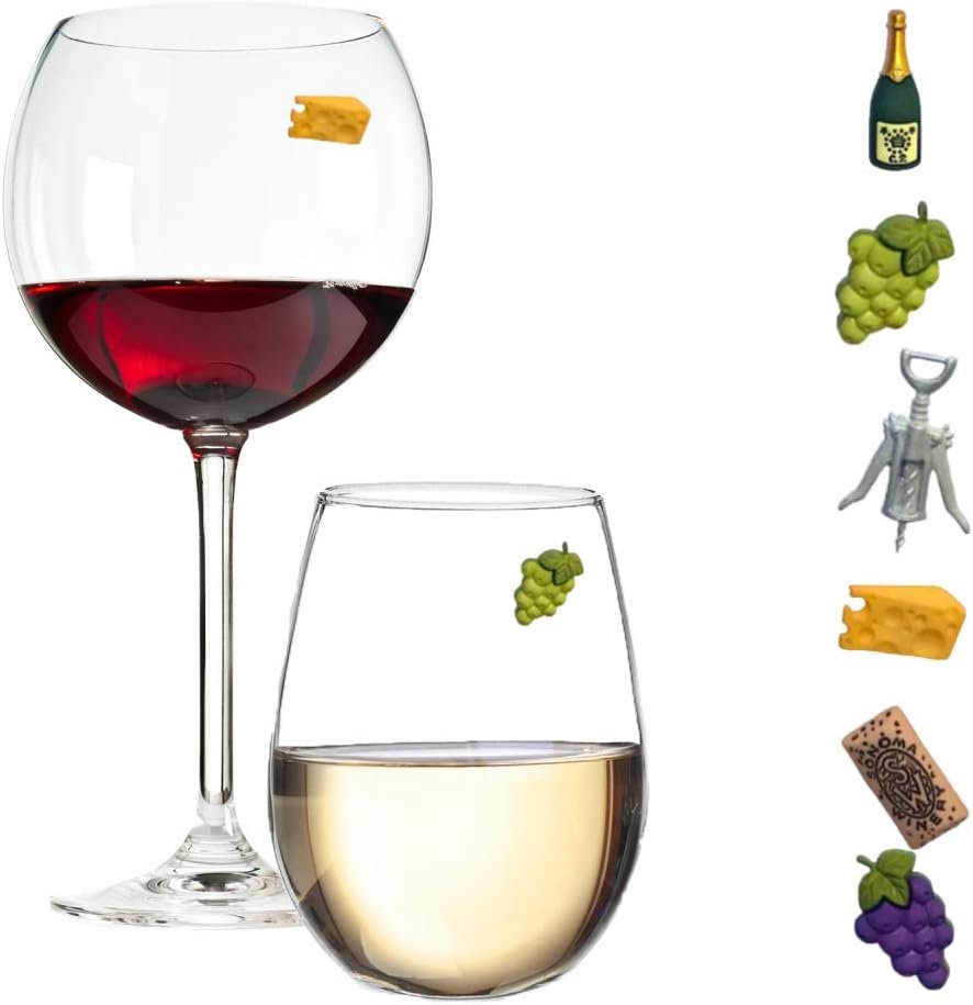 6-Piece Magnetic Wine Glass Charms Set with Fun Drink Markers
