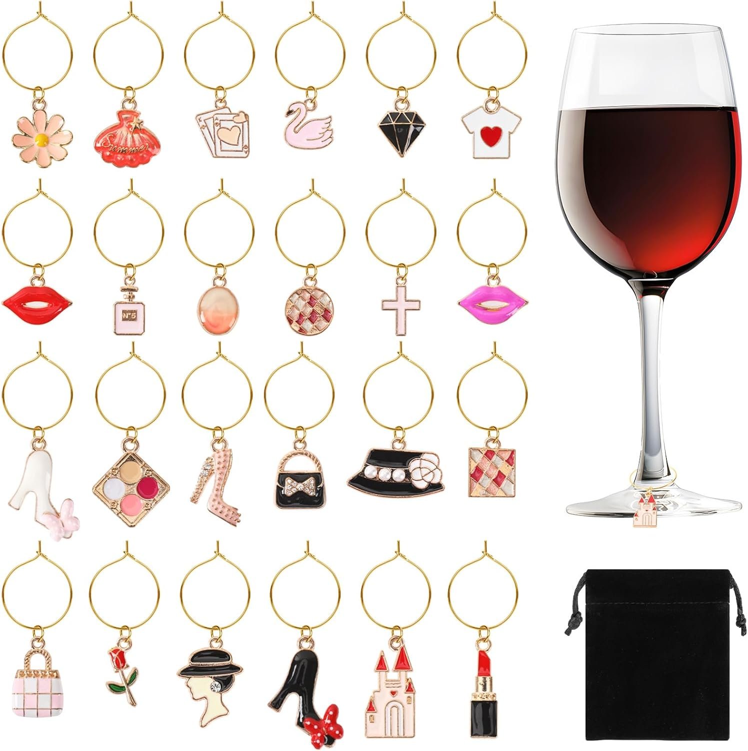 24-Piece Funny Wine Glass Charms Set for Tasting Parties