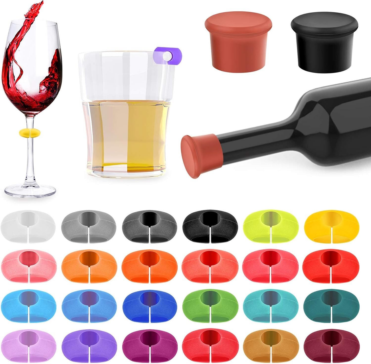 26-Piece Wine Glass Charms with Silicone Markers and Stopper