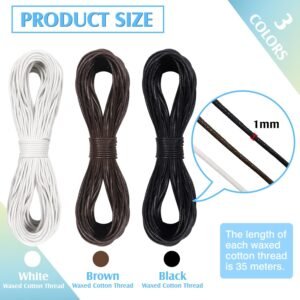 115-Yard 1mm Waxed Cotton Cord for Jewelry and Crafts