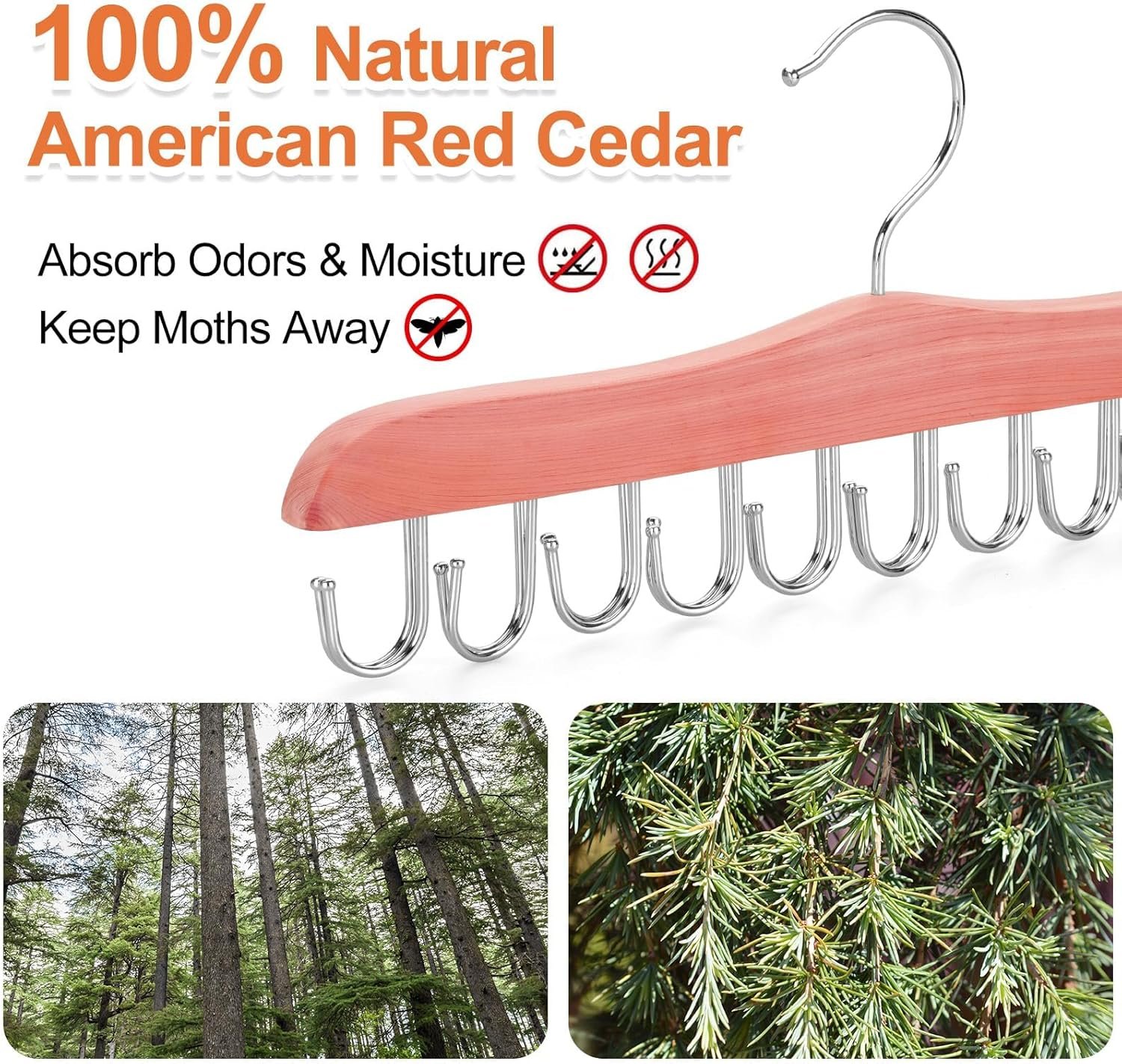 Cedar wooden belt hanger with 20 rotating hooks for closets - Image 3