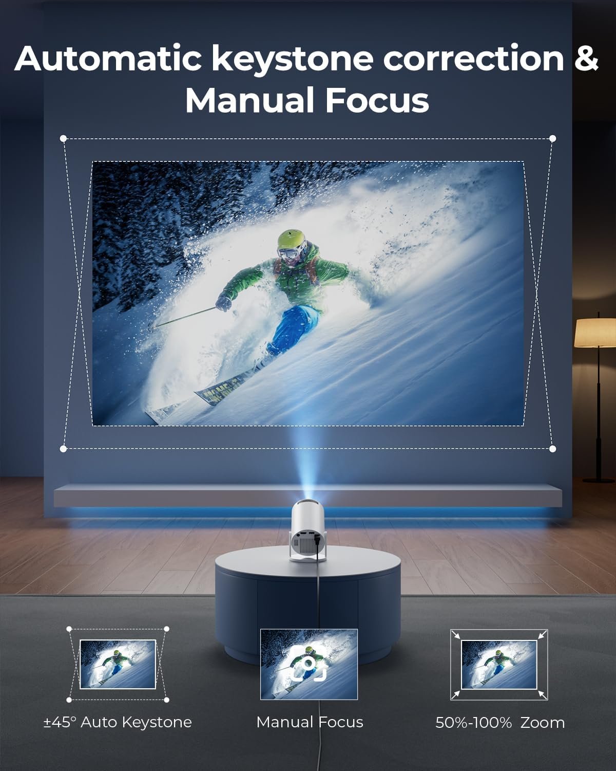 Smart Mini Projector, WiFi Bluetooth, 1080P, Portable, Auto Keystone - Image 4