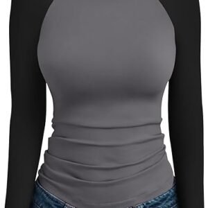 Womens Long Sleeve Color Block Slim Fit Slightly Cropped Tops