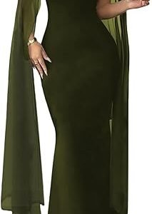 Women’s Mock Neck Bodycon Maxi Cape Evening Dress