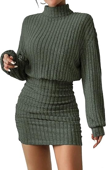 Women’s Turtle Neck Ribbed Knit Bodycon Mini Dress
