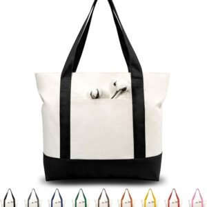 30 Pack Canvas Tote Bags with Zipper Pocket