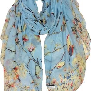 Lightweight Floral Bird Print Cotton Scarf Wrap Shawl Women