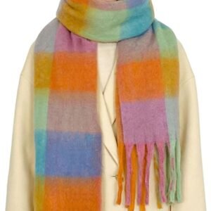 Oversized Chunky Plaid Scarf Warm Tassel Winter Shawl Women