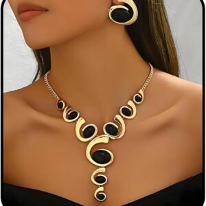 Gold and Black Boho Western Pendant Necklace Jewelry Set