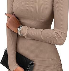 Women’s Mock Neck Long Sleeve Ribbed Bodycon Mini Dress