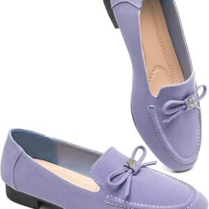 Women’s Faux Suede Loafers Slip-On Bow Flats Shoes