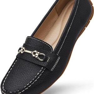 Women’s Leather Loafers Slip-On Comfortable Work Flats Shoes