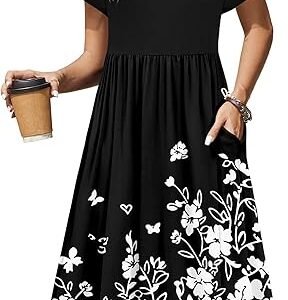 Women’s Floral A-Line Short Sleeve Midi Summer Dress