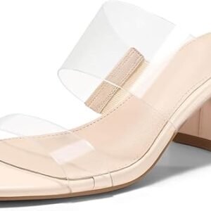 Women’s Clear Heeled Sandals Two Strap Block Heel Mules