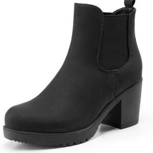 Women’s Chunky Heel Chelsea Ankle Boots Slip-On Heeled Booties