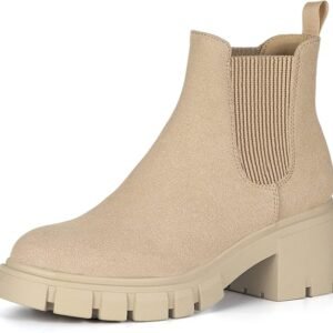 Women’s Chelsea Boots Chunky Heel Lug Sole Slip-On Ankle Booties