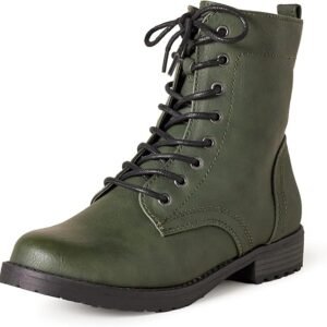 Essentials Women’s Lace-Up Combat Boots Faux Leather Ankle Boots