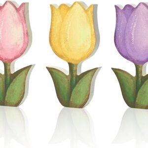 Spring Tulip Wooden Signs Rustic Farmhouse Floral Tiered Tray Centerpiece