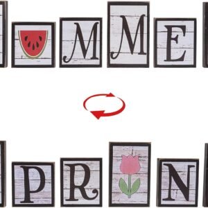Reversible Spring Summer Wooden Signs Set of 6 Tiered Tray Decor