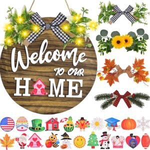 Interchangeable Welcome Home Sign Rustic Front Door Wood Porch Decor Holiday