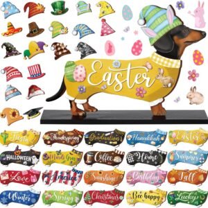 Interchangeable Easter Dachshund Decor 42PCS Farmhouse Tiered Tray Holiday Signs