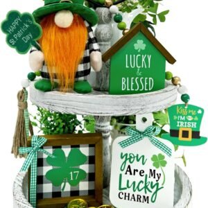 St. Patrick's Day Decor 5PCS Gnome Tiered Tray Shamrock Wood Signs