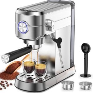 Compact Espresso Machine Stainless Steel Cappuccino Latte Maker with Frother