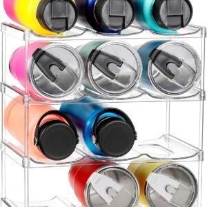 Stackable Water Bottle Organizer 4 Tier Holder Large Tumblers Cabinet Storage