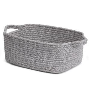 Small Woven Rope Gift Basket Decorative Storage Bin Nursery Living Room Grey