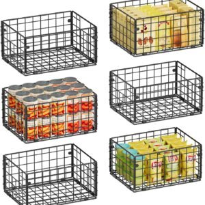 6-Pack Foldable Metal Wire Pantry Baskets with Handles Kitchen Storage