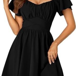 Women’s Square Neck Tie Back Ruffle Mini Dress