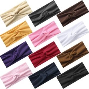 12 Pcs Stretchy Sport Headbands for Women – Twist Knotted Yoga & Workout Hair Bands