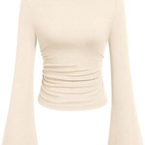 Women's Long Sleeve Crop Top Ribbed Ruched Y2K Shirt