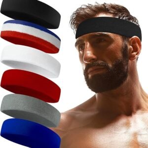 Sweatbands Sports Headbands for Men & Women – Moisture-Wicking Terry Cloth (6-Pack)