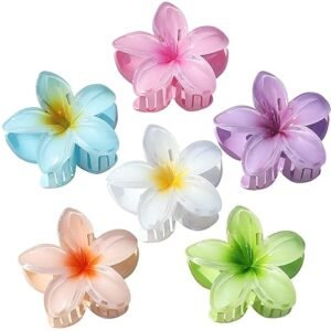 6PCS Hawaiian Flower Hair Clips for Women & Girls – Plumeria Claw Clips for Thick and Thin Hair