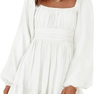 Women’s Square Neck Tie Back Ruffle Mini Dress