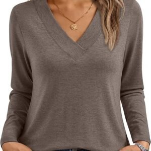 Womens Long Sleeve V Neck Casual Soft Basic Tops
