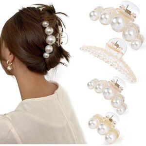 4PCS Large Pearl Hair Claw Clips for Women & Girls – Hair Barrette Clamps for Thick and Thin Hair