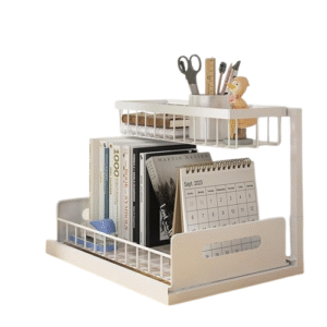 2-Tier Under Sink Organizer Pull-Out Cabinet Storage Shelf White Pack