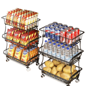 3-Tier Rolling Pantry Organizer Cart Wire Baskets Kitchen Storage Rack with Wheels