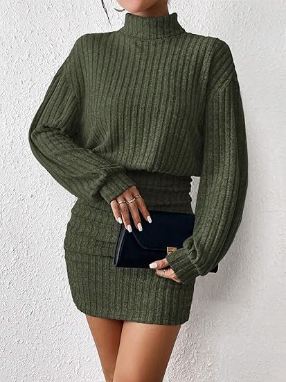 Women’s Turtle Neck Ribbed Knit Bodycon Mini Dress - Image 2