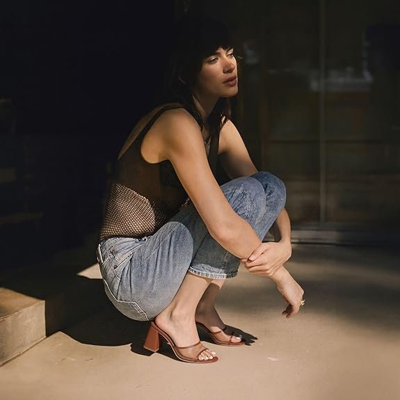 Women’s Heeled Slide Sandals Square Toe Chunky Heel Mules - Image 4